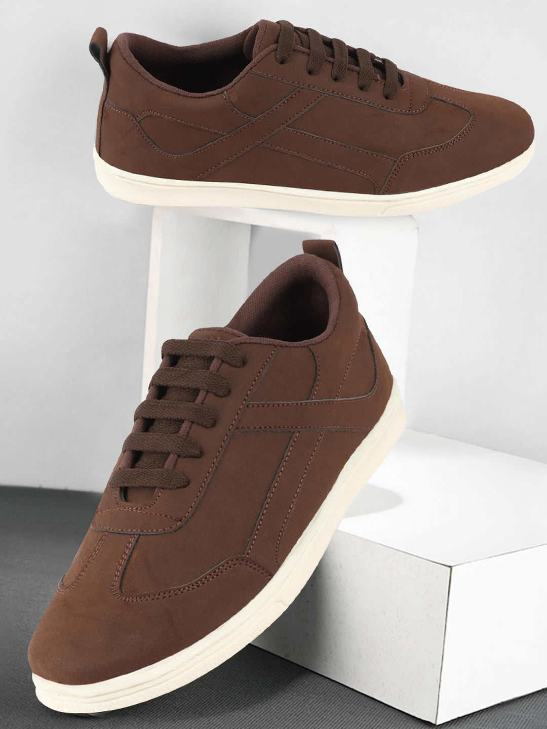 Shop Men Brown Trendy Fashion Classic Super Light Speedy Runs Anti Skid Lace Up Sneakers Shoes Online.