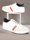 Men White Embellished Strip Breathable Upper PU Suede Leather Lace Up Sneakers Shoes