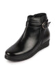 Women Black High Ankle Broad Feet Side Zipper Closure Casual Buckle Boots