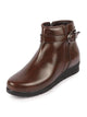 Women Brown High Ankle Broad Feet Side Zipper Closure Casual Buckle Boots