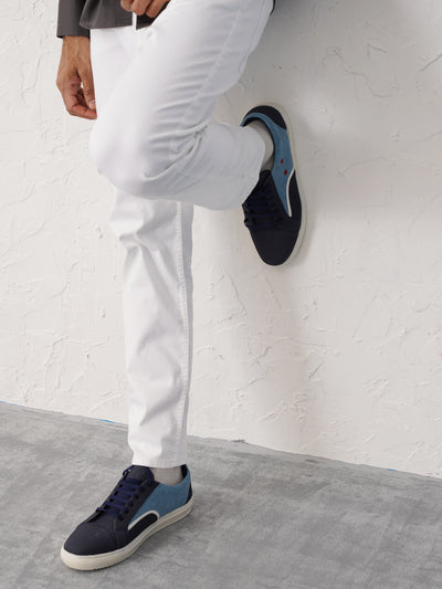 Men Navy Blue Colorblocked Upper Denim Strip Design Comfort Lace Up Canvas Sneakers Shoes