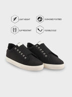 Shop Men Black Elastic Closure Comfort Canvas Denim Slip On Sneaker Shoes Online.