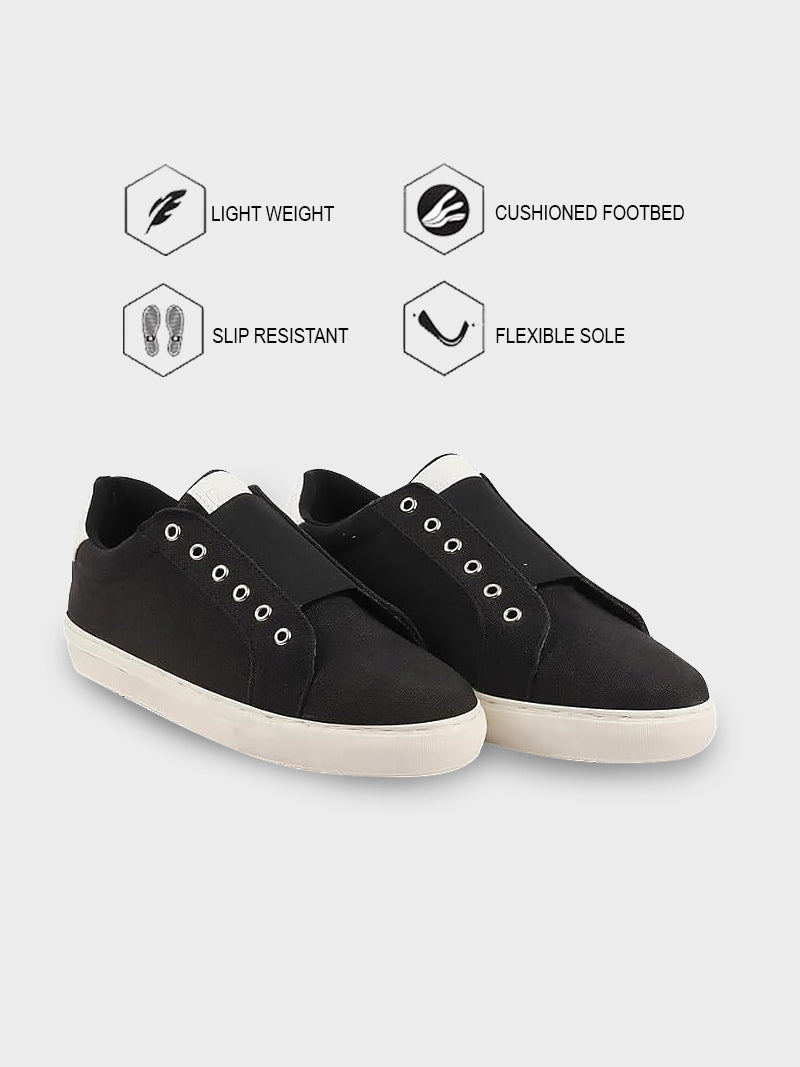 Shop Men Black Elastic Closure Comfort Canvas Denim Slip On Sneaker Shoes Online.