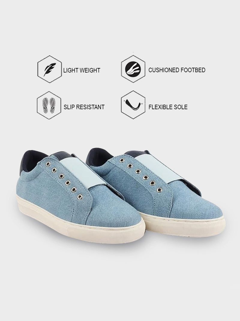 Shop Men Sky Blue Elastic Closure Comfort Canvas Denim Slip On Sneaker Shoes Online.