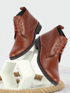 Men Tan Genuine Leather Broad Feet Mid Top Chukka Lace Up Boots with TPR Welted Sole