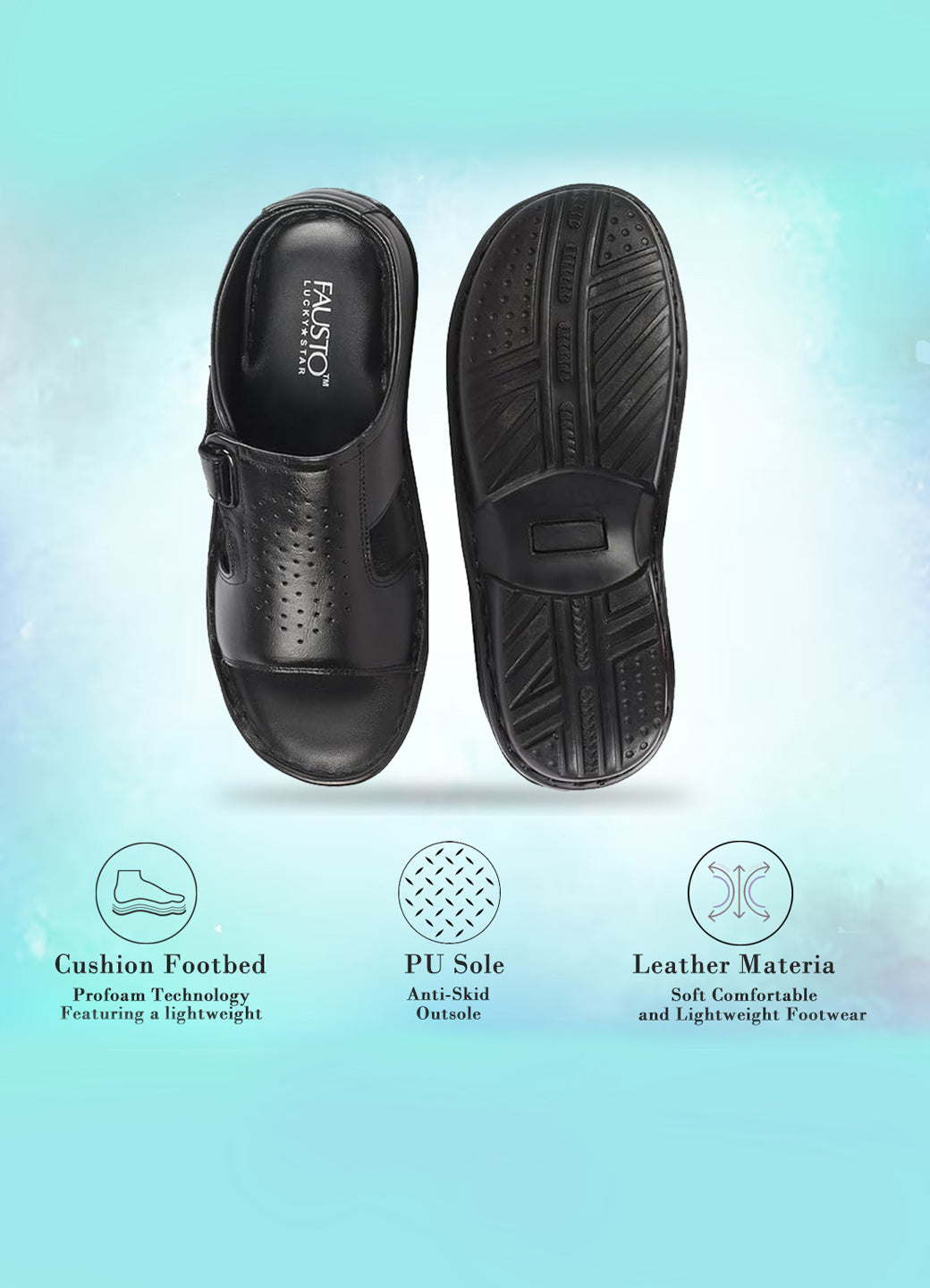 Men Black Formal Leather Slip-On Slippers