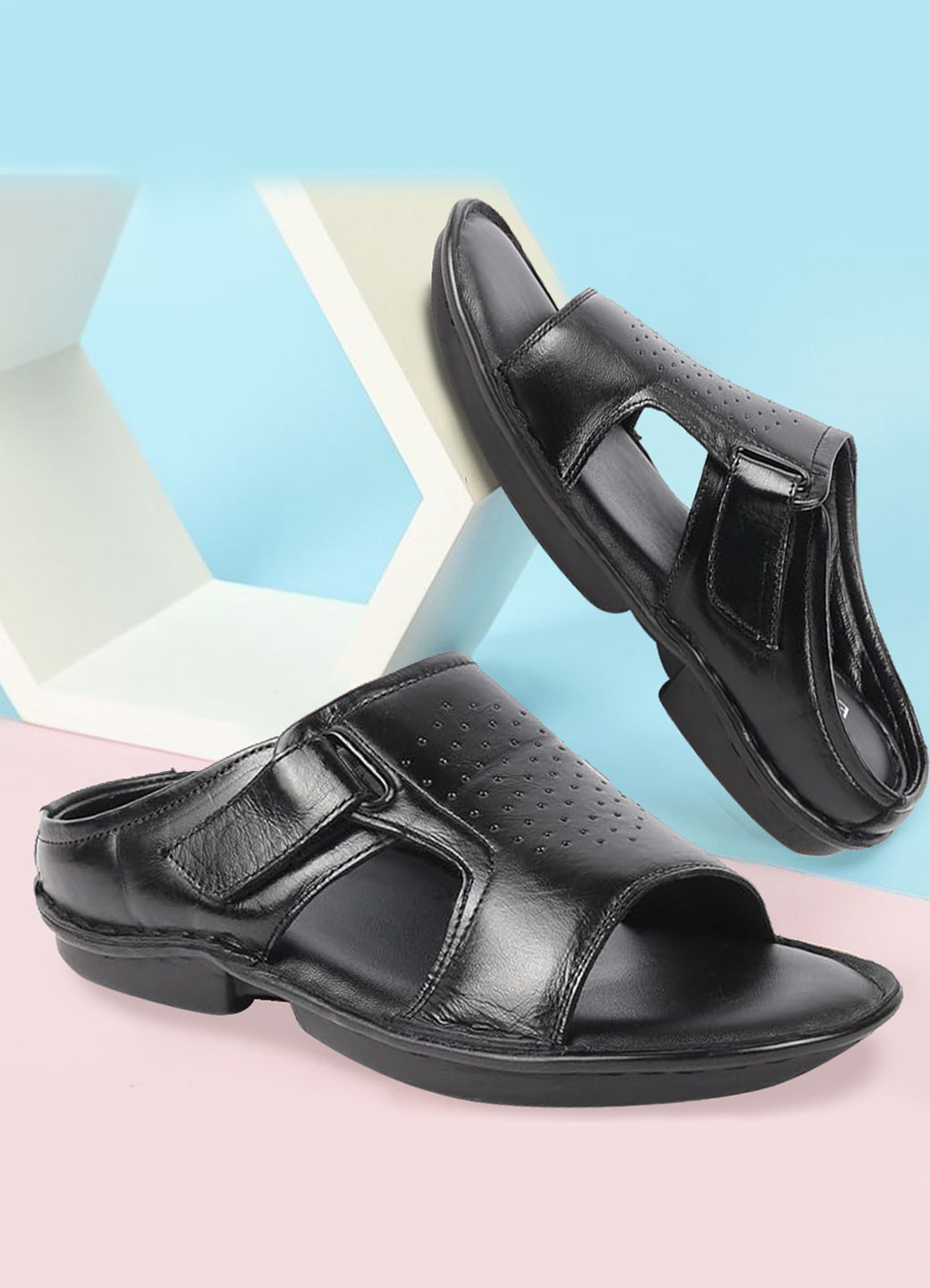 Men Black Formal Leather Slip-On Slippers