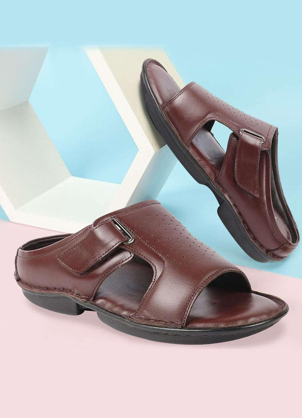Shop Men Brown Formal Leather Slip-On Slippers Online.