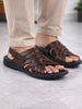 Men Brown Buckle Criss Cross Strap Leather Sandals