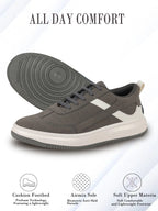 Shop Men Grey Lace Up White Stripped Trendy All Day Comfortable Lightweight Sneakers Casual Shoes Online.