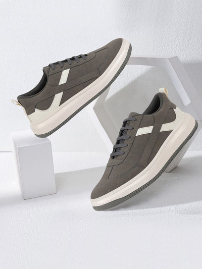 Men Grey Lace Up White Stripped Trendy All Day Comfortable Lightweight Sneakers Casual Shoes
