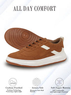 Shop Men Tan Lace Up White Stripped Trendy All Day Comfortable Lightweight Sneakers Casual Shoes Online.