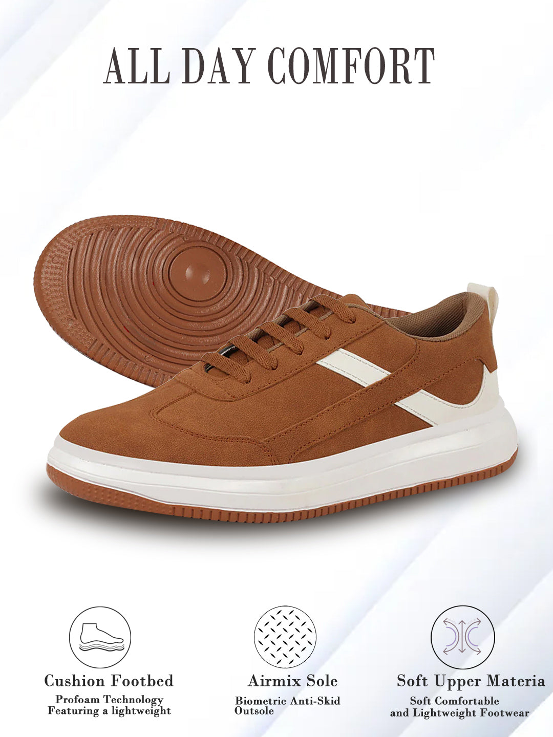 Shop Men Tan Lace Up White Stripped Trendy All Day Comfortable Lightweight Sneakers Casual Shoes Online.