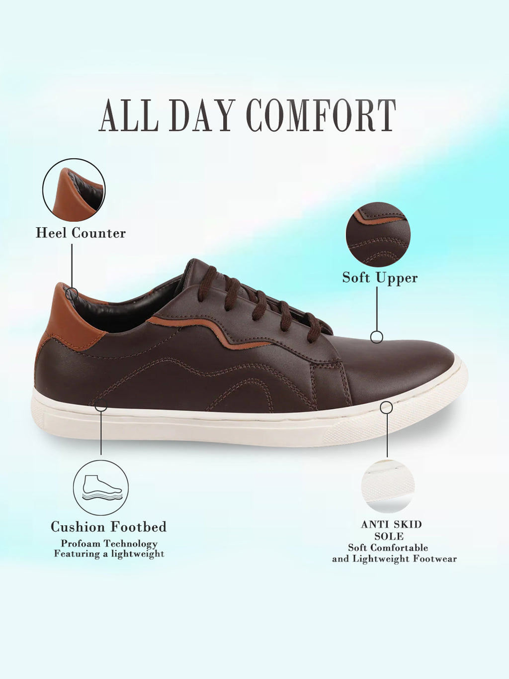Shop Men Brown Classic Lace Up Elevated Look Sneaker Shoes with Contrast Sole|Low Ankle|Casual Shoe Online.
