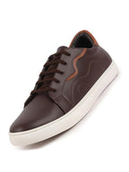 Men Brown Classic Lace Up Elevated Look Sneaker Shoes with Contrast Sole|Low Ankle|Casual Shoe