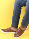 Shop Men Brown Back Open Stylish Design Slip On Shoes Online.