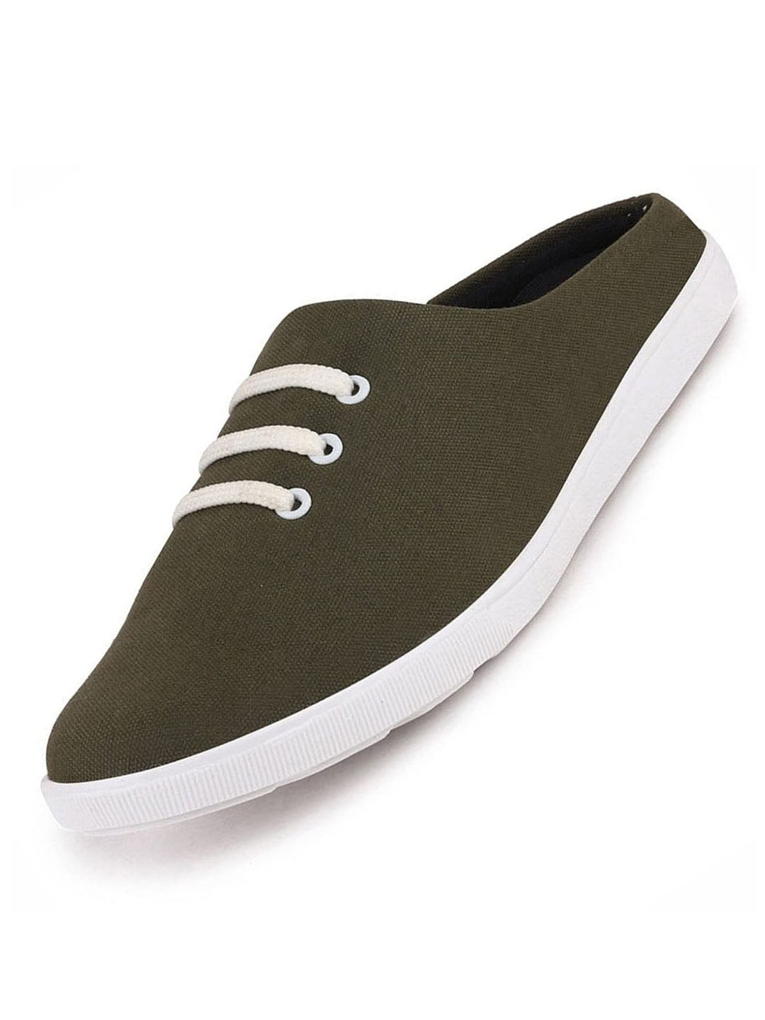 Shop Men Olive Green Casual Canvas Slip-On Shoes Online.