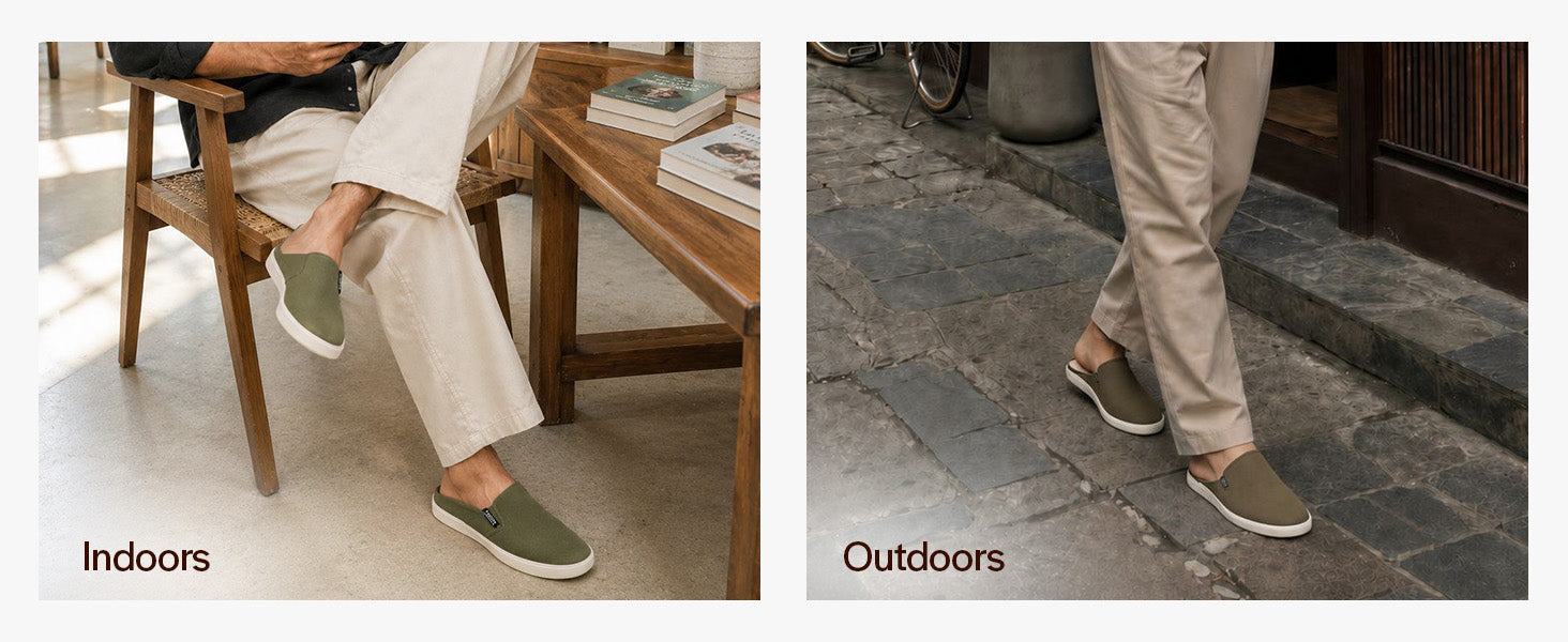 Men Olive Green Casual Back Open Canvas Stylish Slip On Shoes