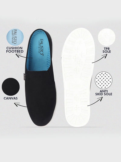 Men Black Casual Canvas Slip-On Shoes