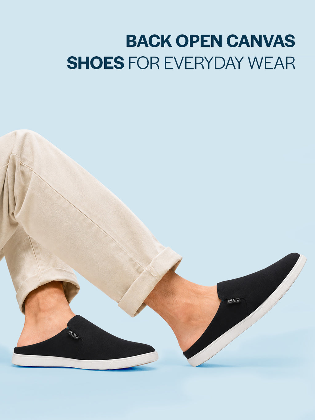 Men Black Casual Back Open Canvas Stylish Slip On Shoes