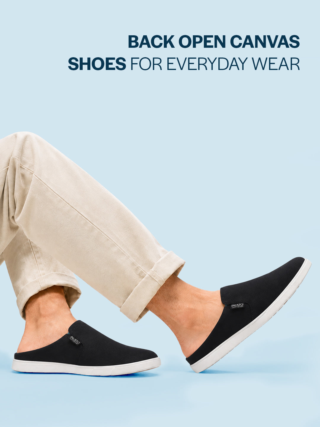 Men Black Casual Back Open Canvas Stylish Slip On Shoes