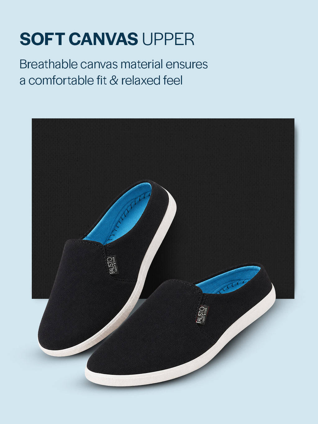 Men Black Casual Back Open Canvas Stylish Slip On Shoes