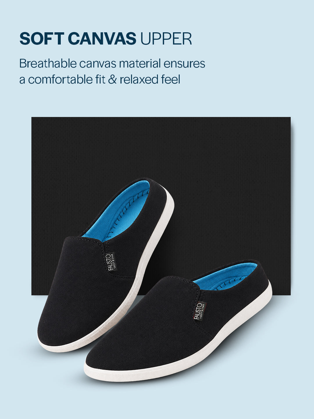 Men Black Casual Back Open Canvas Stylish Slip On Shoes