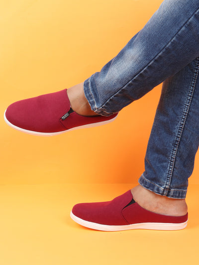 Men Cherry Casual Back Open Canvas Stylish Slip On Shoes