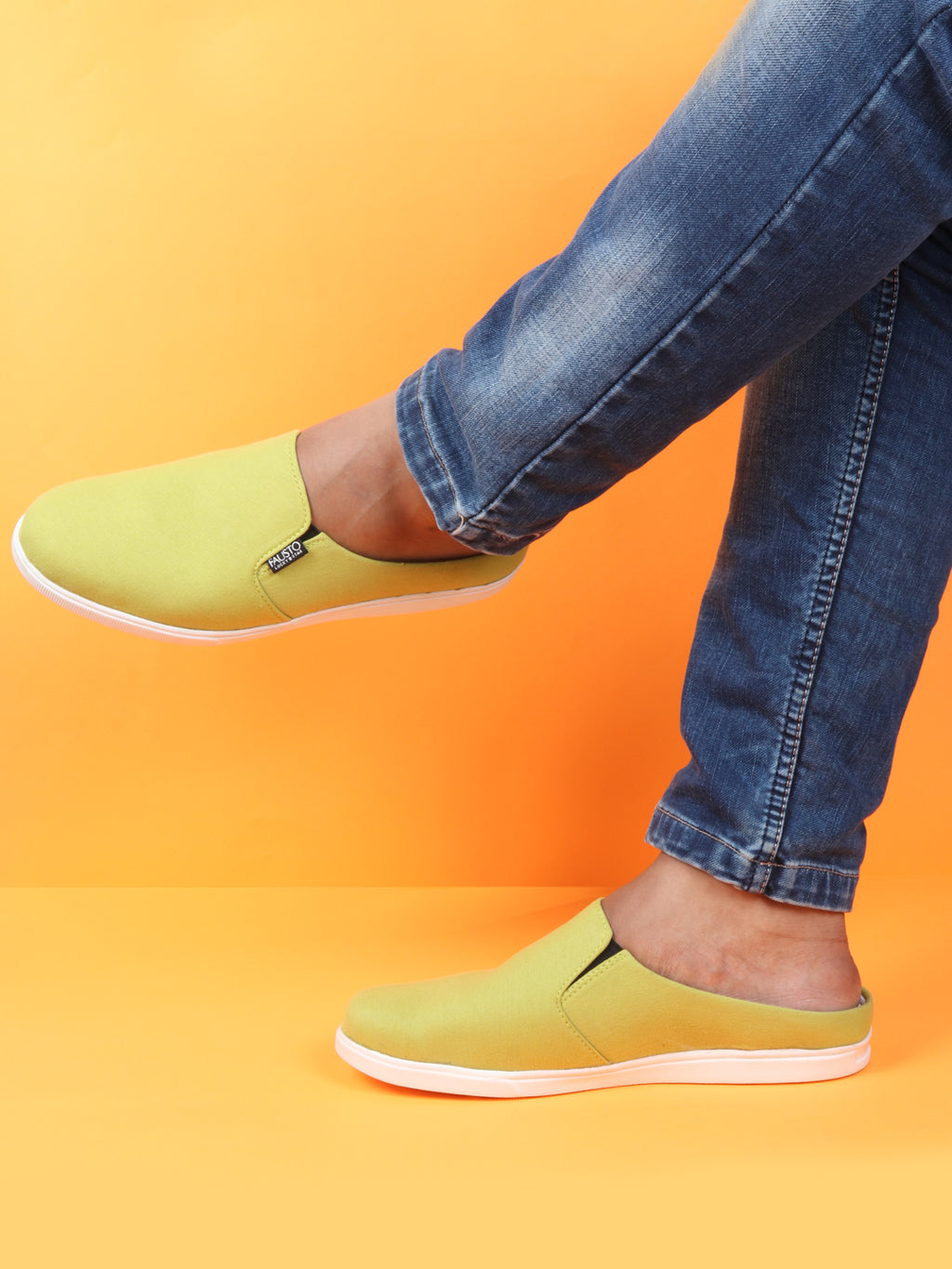 Shop Men Green Casual Back Open Canvas Stylish Slip On Shoes Online.