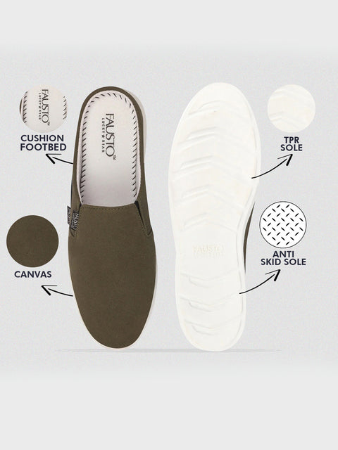 Shop Men Olive Green Casual Canvas Slip-On Shoes Online.