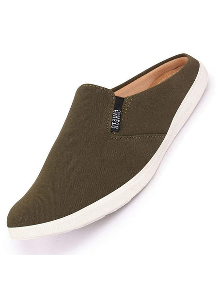 Shop Men Olive Green Casual Canvas Slip-On Shoes Online