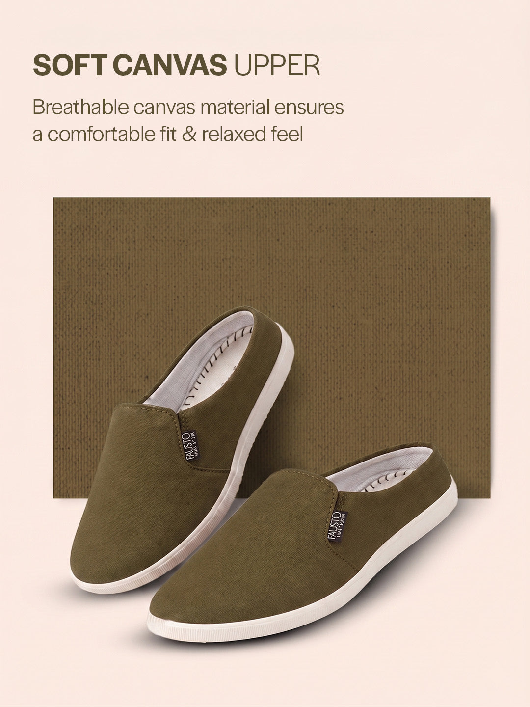 Men Olive Green Casual Canvas Slip-On Shoes