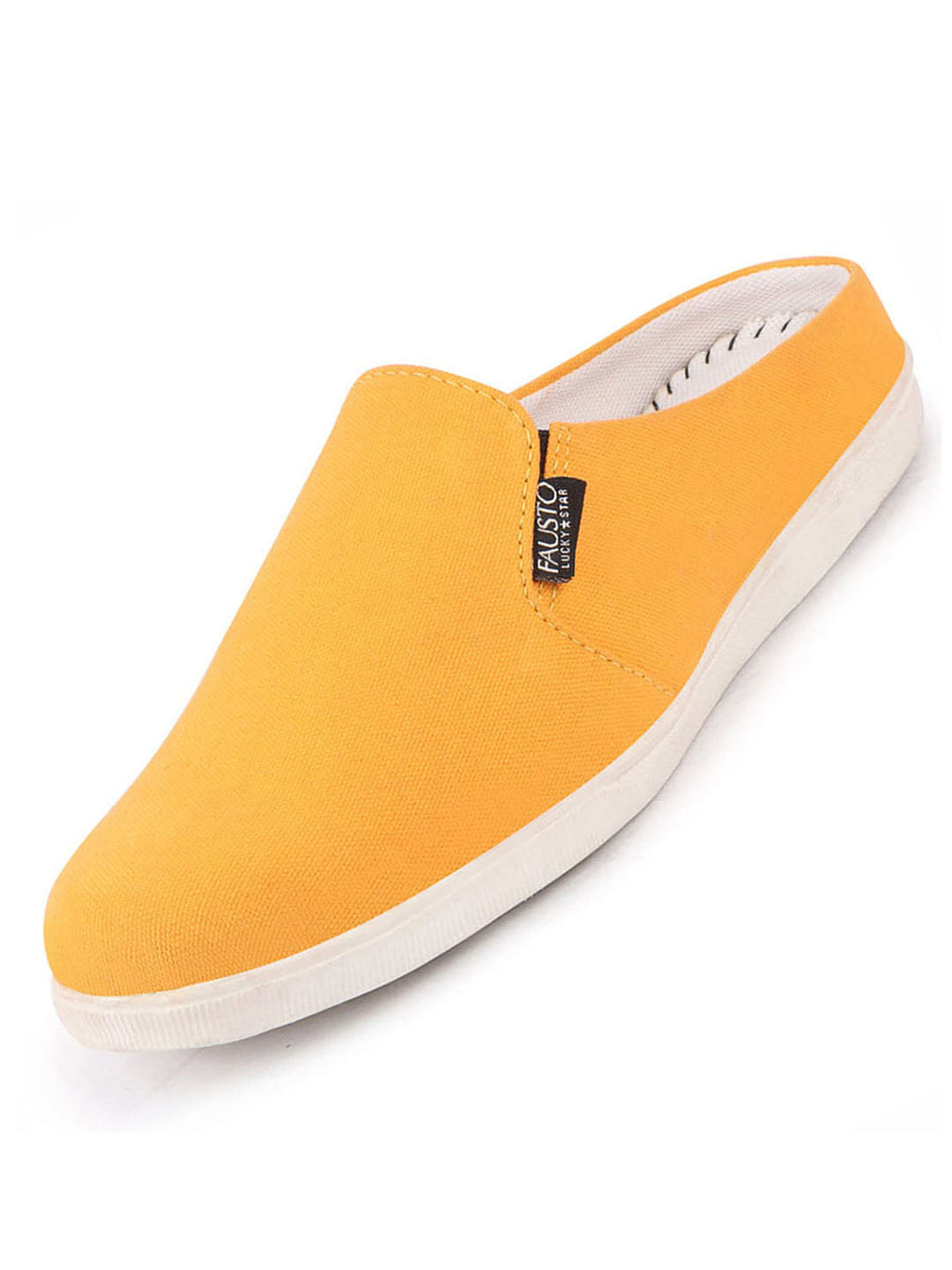 Shop Men Yellow Casual Back Open Canvas Stylish Slip On Shoes Online.