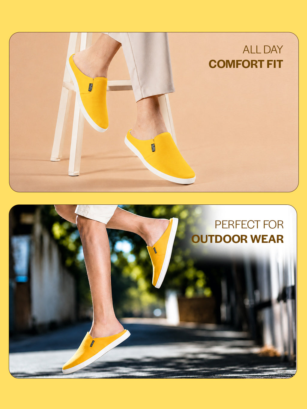 Shop Men Yellow Casual Back Open Canvas Stylish Slip On Shoes Online.