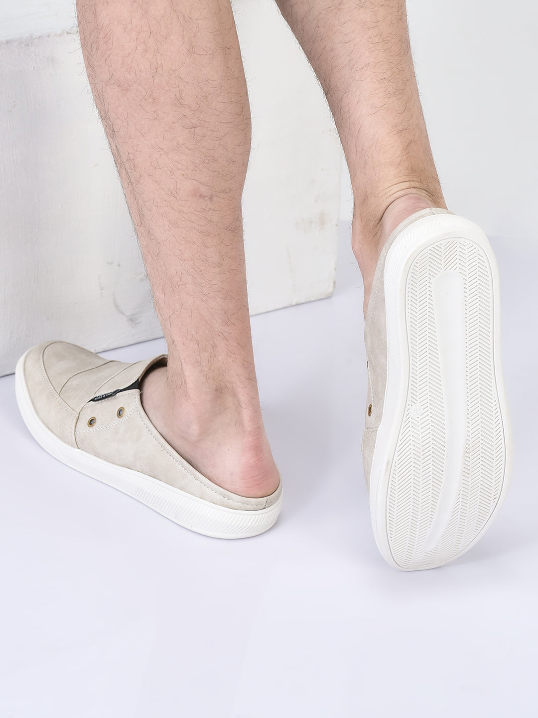 men cream casual slip-on shoes