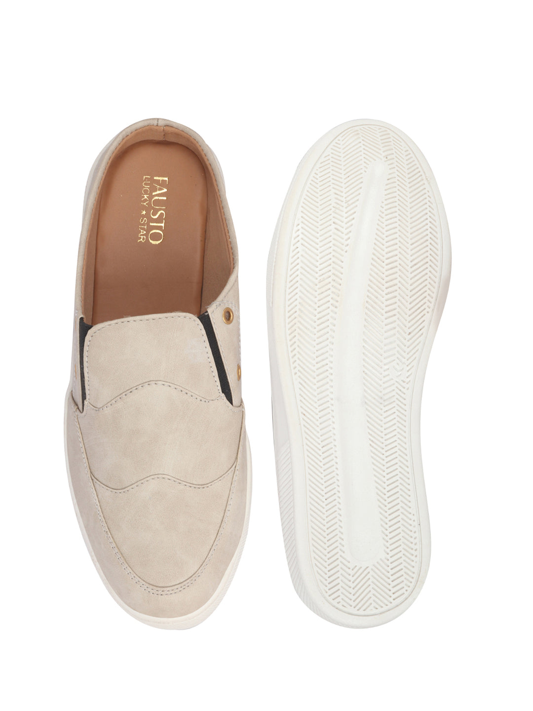 men cream casual slip-on shoes