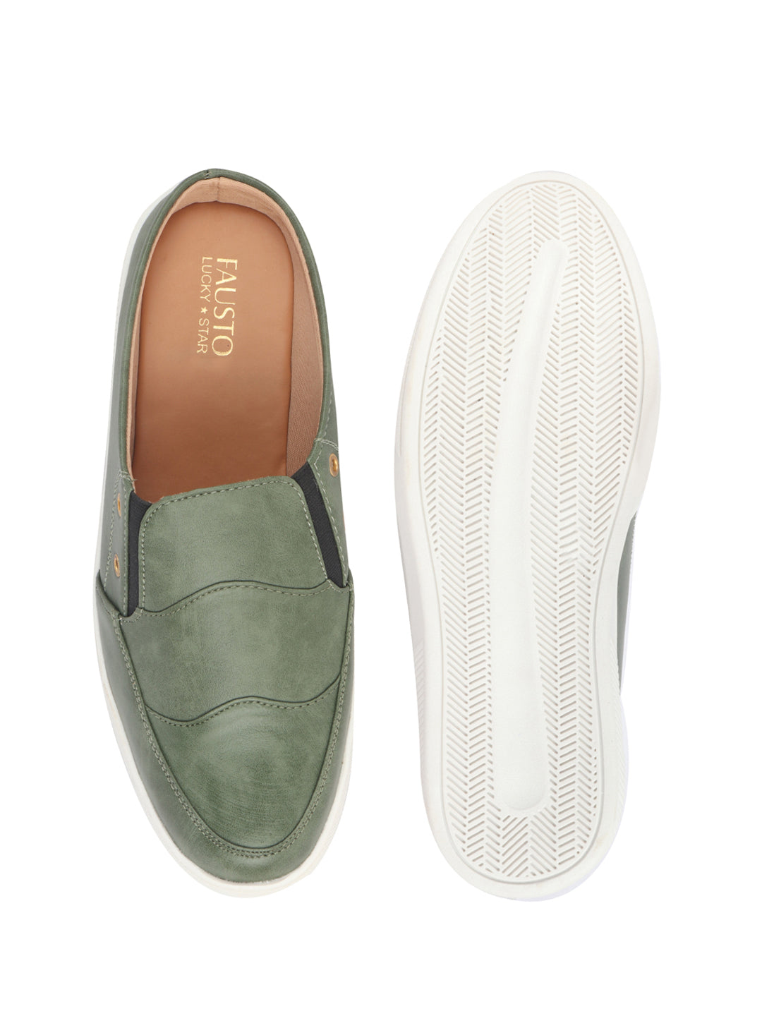 men olive green casual slip-on shoes