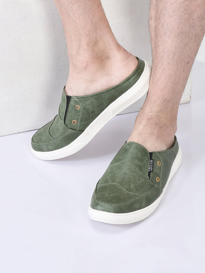 men olive green casual slip-on shoes