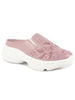 Women Purple Leaf Print Embroidery Design Back Open Slip On Mules Shoes