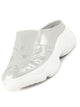 Women Silver Leaf Print Embroidery Design Back Open Slip On Mules Shoes
