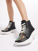 Women Black High Ankle Lace Up Embellished Sneakers
