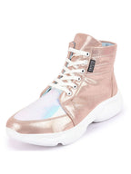 Shop Women Pink High Ankle Lace Up Embellished Sneakers Online.