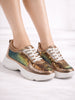 Women Golden Stylish Lace Up Embellished Sneakers