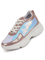 women pink stylish lace up embellished sneakers