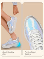 Women Silver Stylish Lace Up Embellished Sneakers