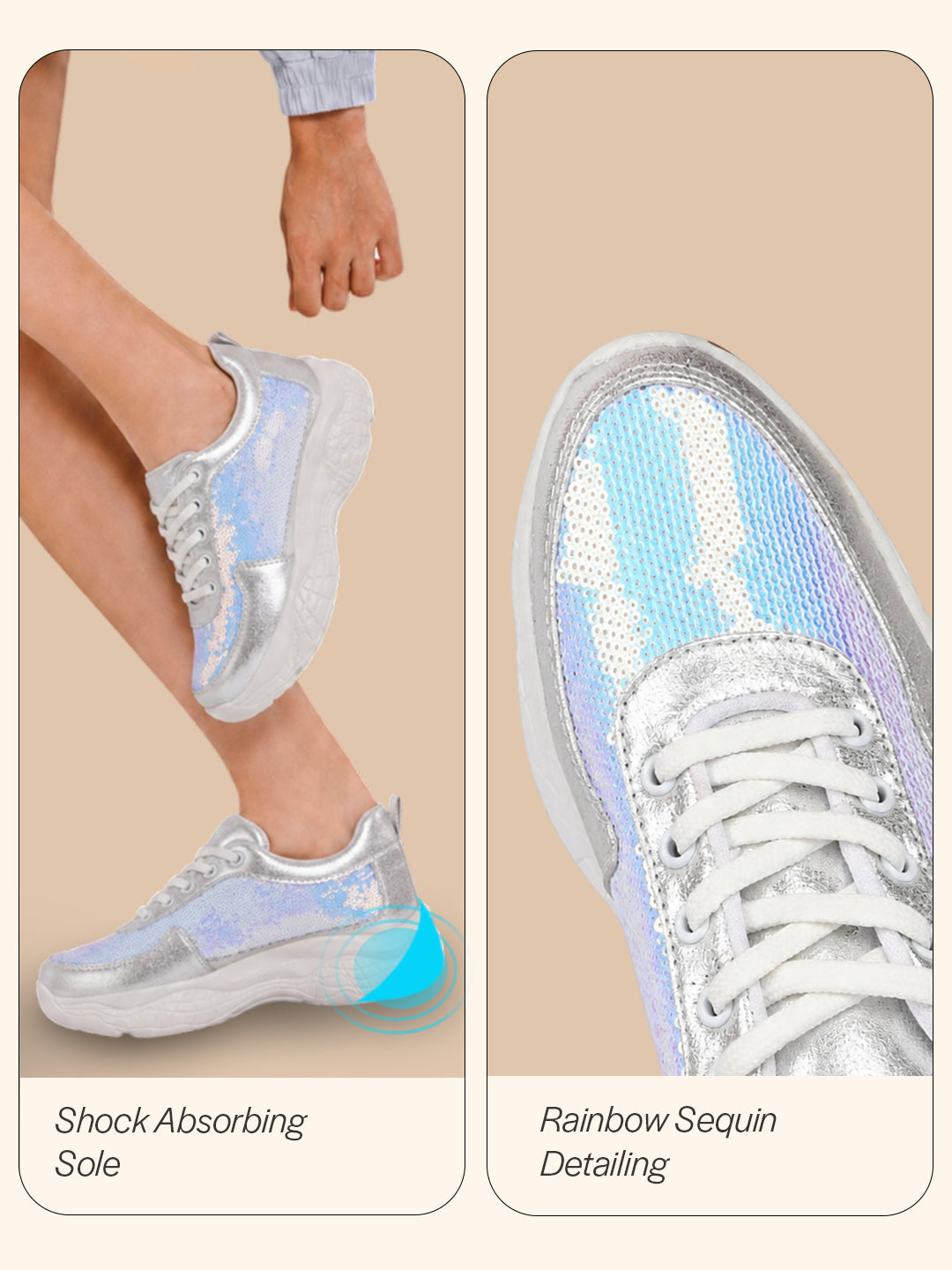 Women Silver Stylish Lace Up Embellished Sneakers