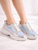 Women Silver Stylish Lace Up Embellished Sneakers