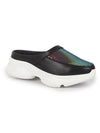 Women Black Back Open Embellished Slip On Mules