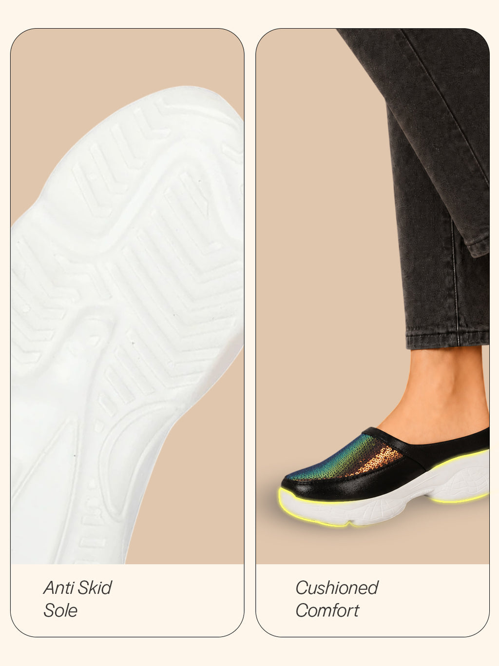 Women Black Back Open Embellished Slip On Mules for Evening|Party Outfit|Ultra Soft Shoes with Anti Skid Sole