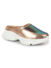 Women Golden Back Open Embellished Slip On Mules